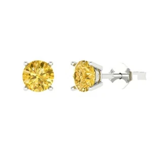 Yellow Zirconia Stud Earrings for Women, Push Back (1 cttw, 5.0mm, Round-Cut) - Picture 1 of 20