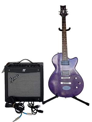 DRC GUITAR AND FENDER AMP, GUITAR STAND AND PICKS  (SOLD AS ALL TOGETHER) - Image 1 of 4