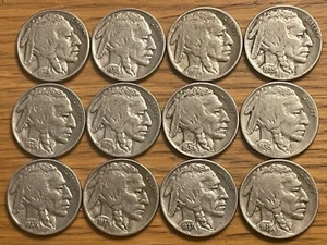 BUFFALO Nickel: Starter Set, 1929-1938: VG-VF, PDS Mints, Lot of 12 Different - Picture 1 of 2