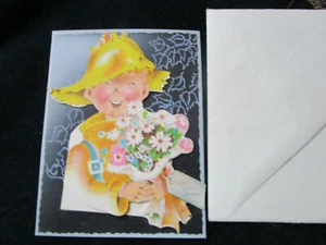Vintage Wee Plastik Pergament GET WELL FARM BOY mit Gänseblümchen Grußkarte UNBENUTZT - Bild 1 von 1