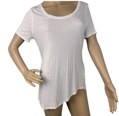 Camiseta Juicy Couture Talla M Metálica Dorada Lunares Blanca Dobladillo Asimétrico Foto 1 de 4