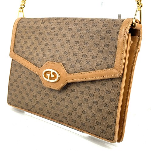 Borsa a tracolla vintage Gucci catena pochette borsetta pelle PVC dal Giappone marrone