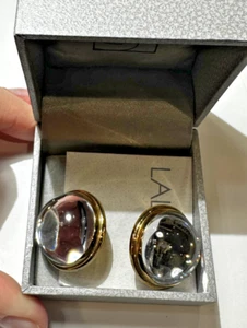 Lalique Dome Light Crystal Cabochon Clip Vintage Earrings France Original BOX - Picture 1 of 8