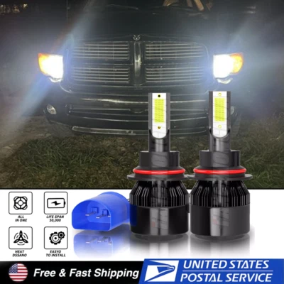 9007 LED Headlight Hi Low Bulbs For Dodge Ram 1500 SLT Crew Cab Pickup 2002-2005 - Image 1 of 4