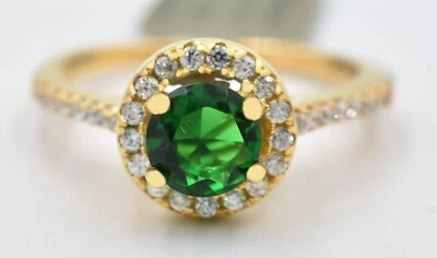 LAB EMERALD  1.10 Cts  & WHITE SAPPHIRE RING .925 Silver -Made in USA - NWT - Image 1 of 3