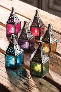 Moroccan Style Iron & Tonal Emboss Glass Lanterns TeaLight Holder Home Garden - Picture 1 of 20