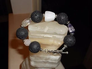 BEACELET CON CUENTAS DE PIEDRA PRECIOSA ROCA LAVA 8" 18 MM HECHA A MANO - Imagen 1 de 7