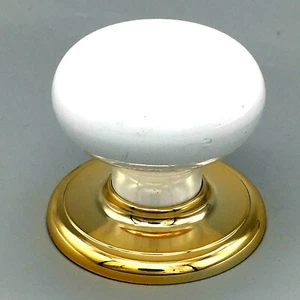 CLASSIC WHITE KNOBS 45mm cupboard cabinet knob & polished brass effect base(625) - Picture 1 of 7