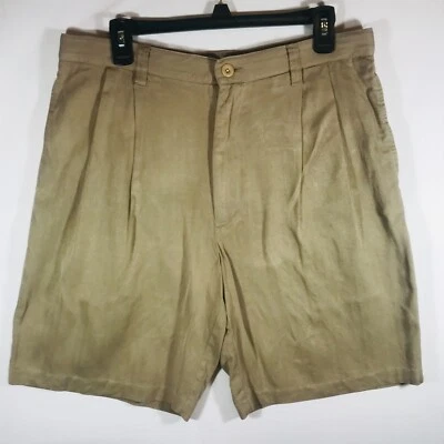 Pantalones Cortos Jamaica Jaxx Para Hombre 34 Tostado 100% Seda Doble Plisado Chino Foto 1 de 4