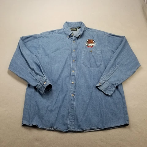Vintage Kodiak Racing Denim Shirt Mens L Blue Made USA NASCAR Long Sleeve Cover