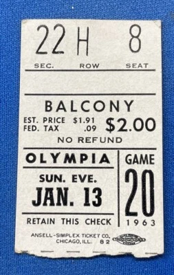 RARE 1963 Detroit Red Wings Ticket DENNIS RIGGIN WIN GORDIE HOWE 2 G vs Rangers - Image 1 of 3