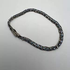 Pulsera Tenis Vintage Piedras Cristal Azul Tono Plata 7 pulgadas - Imagen 1 de 7