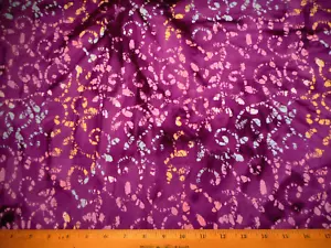 Batik Fabric 7/8+ Yard Lavender Blue Green Swirls on Purple Premium Cotton #65 - Picture 1 of 2