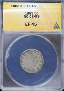 1883 No Cents Liberty "V" Nickel ANACS EF 45 | Extra Fine XF 5c - Picture 1 of 4
