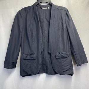 HALOGEN Linen 3/4 Sleeve Open Front Blazer Women Small Charcoal Front Pockets - Picture 1 of 21