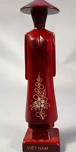 Vintage Vietnamese Figurine Woman in Conical Hat Carved Rosewood Figurine 1970s - Picture 1 of 7