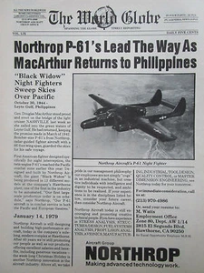 1/1980 PUB NORTHROP P-61 BLACK WIDOW NIGHT FIGHTER MAC ARTHUR ORIGINAL AD - Imagen 1 de 1