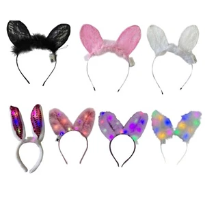 LED Bunny Ears Headband – Flashing Light-Up Accessory for Party & Costume - Picture 1 of 11