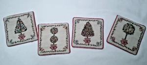 Vintage 4er Set handgefertigte 4" Nadelspitze Quadrat Sammlerstück Weihnachten Untersetzer - Bild 1 von 10