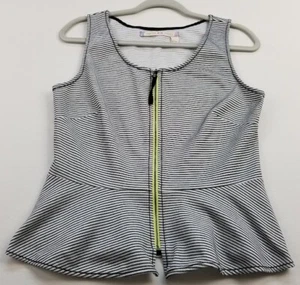 Chelsea & Violet Peplum Tank Top Womens Large Black White Yellow Striped Stretch - Picture 1 of 10