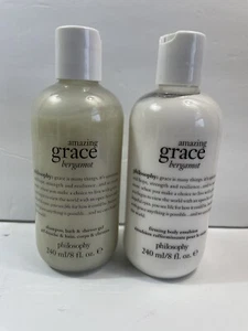 Set PHILOSOPHY Amazing Grace BERGAMOT Firming Body Emulsion & Shower Gel 8oz New - Picture 1 of 5