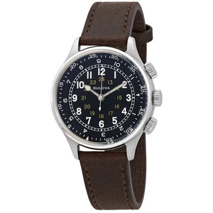 Bulova A-15 Pilot Automatic Black Dial Brown Leather Men's Watch 96A245 - Picture 1 of 7