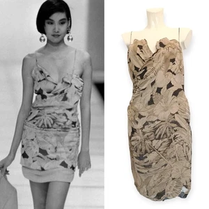 GIORGIO ARMANI SS 1991 Runway Damen Etuikleid Silhouette Seide tropisches Kleid 44-L - Bild 1 von 19