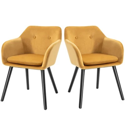 HOMCOM Set 2 Sedie da Cucina Imbottite con Braccioli in Velluto Giallo - Immagine 1 di 4