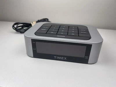 Timex Alarm Clock T123S Silver Simple Set LED Display Tested Works  - Image 1 of 4