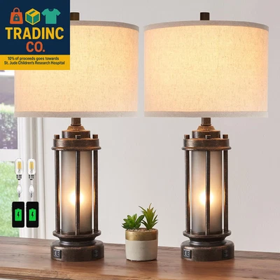 Juego de 2 Lámparas de Granja para Salón, Mesa de Mesita de Noche de Dormitorio Rústica Vintage Foto 1 de 4
