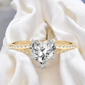 18k Yellow Gold Ring For Women Diamond Lab Grown Heart 1.36 Carat IGI Certified - Picture 1 of 10
