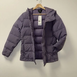 Chaqueta de plumón Adidas para mujer pequeña púrpura con capucha abrigo acolchado logotipo heliónico nueva - Imagen 1 de 8