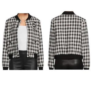Chaqueta Bomber Karl Lagerfeld Paris Negra Blanca Cuadros Guinga Tweed XL (Estimada - Imagen 1 de 9