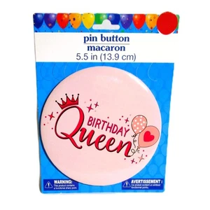 Greenbrier Birthday Queen Pin Button Round Pink Tinplate 5.5 Inches Diameter - Picture 1 of 2