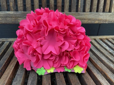 Vintage Kleinerts Swim Cap Pink Neon Flowers 1960s One Size MOD Pop Art Colorful - Image 1 of 4