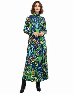Vintage Saks Fifth Avenue Floral Ruched Mock-Neck Maxi Dress Size M STUNNING - Picture 1 of 8
