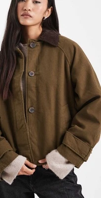 ASOS Design Jacket With Contrast Collar In Khaki - Image 1 of 4