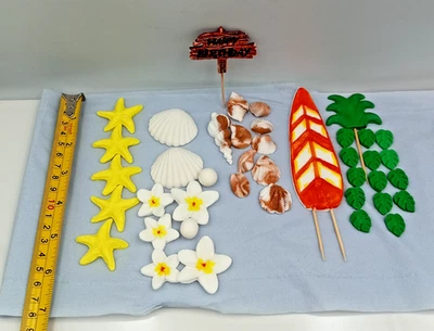 Fondant Surfboard & Sealife Beach Hawaiian Edible Cake Decorations Set - Image 1 of 4