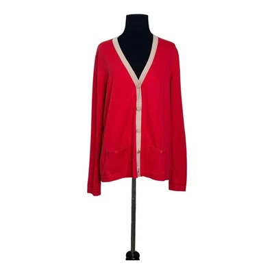 Jones New York Rojo Crema Ribete Manga Larga Botón Cárdigan Talla M Foto 1 de 4