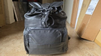 Vintage Tumi soft Nappa leather Drawstring backpack all black Womens  - Image 1 of 4