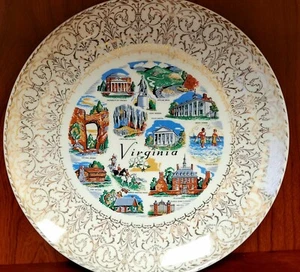 Vtg Virginia Plate Transferware Gold Detail Travel Souvenir - Picture 1 of 12