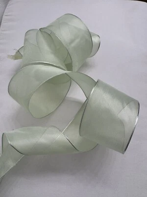 Vintage Sage Green Organza Organdy Fabric Ribbon Made In Switzerland 3 x 50 In - Image 1 of 4
