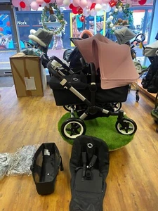 Bugaboo donkey 2 Duo-Black Soft Pink-Professionally Restored - Picture 1 of 2