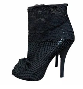 Dolce & Gabbana Lace Peep Toe Ankle Boots Black Size 38.5 High Heel Sock Booties - Picture 1 of 7