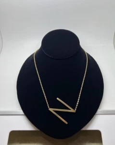 Necklace 16'' Alphabet Big Initial N Pendant Stainless Steel Color Gold - Picture 1 of 7