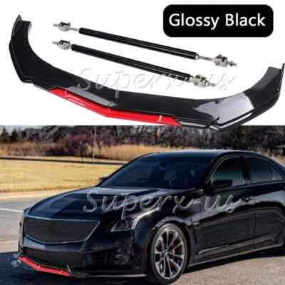 For Cadillac SRX STS XT5 XT4 Gloss Front Bumper Lip Splitter Spoiler + Strut Rod Foto 1 de 4
