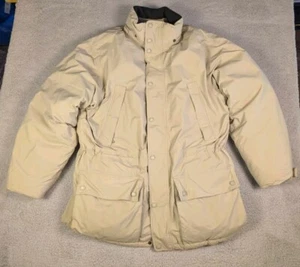 Eddie Bauer Goretex Goose Down Jacket Mens Large Tall Beige Parka Fullzip NICE - Picture 1 of 24