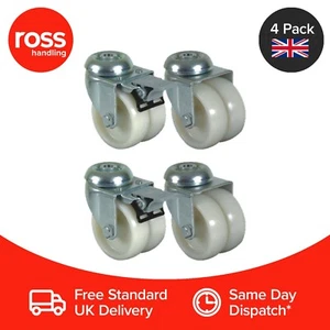 Set of 4 x 50mm Heavy Duty Twin Castor Wheels - Hole Fitting Free P&P UK Seller - Picture 1 of 2