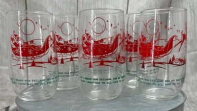 复古 1958 年 Twas The Night Before Christmas 水杯 6 件套 = — 第 1/4 张图片