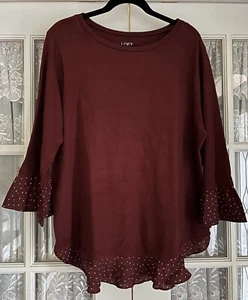 Loft Layered Mixed Media Blouse Dotted Ruffle Hem Tulip Sleeve Casual Size XL - Picture 1 of 3
